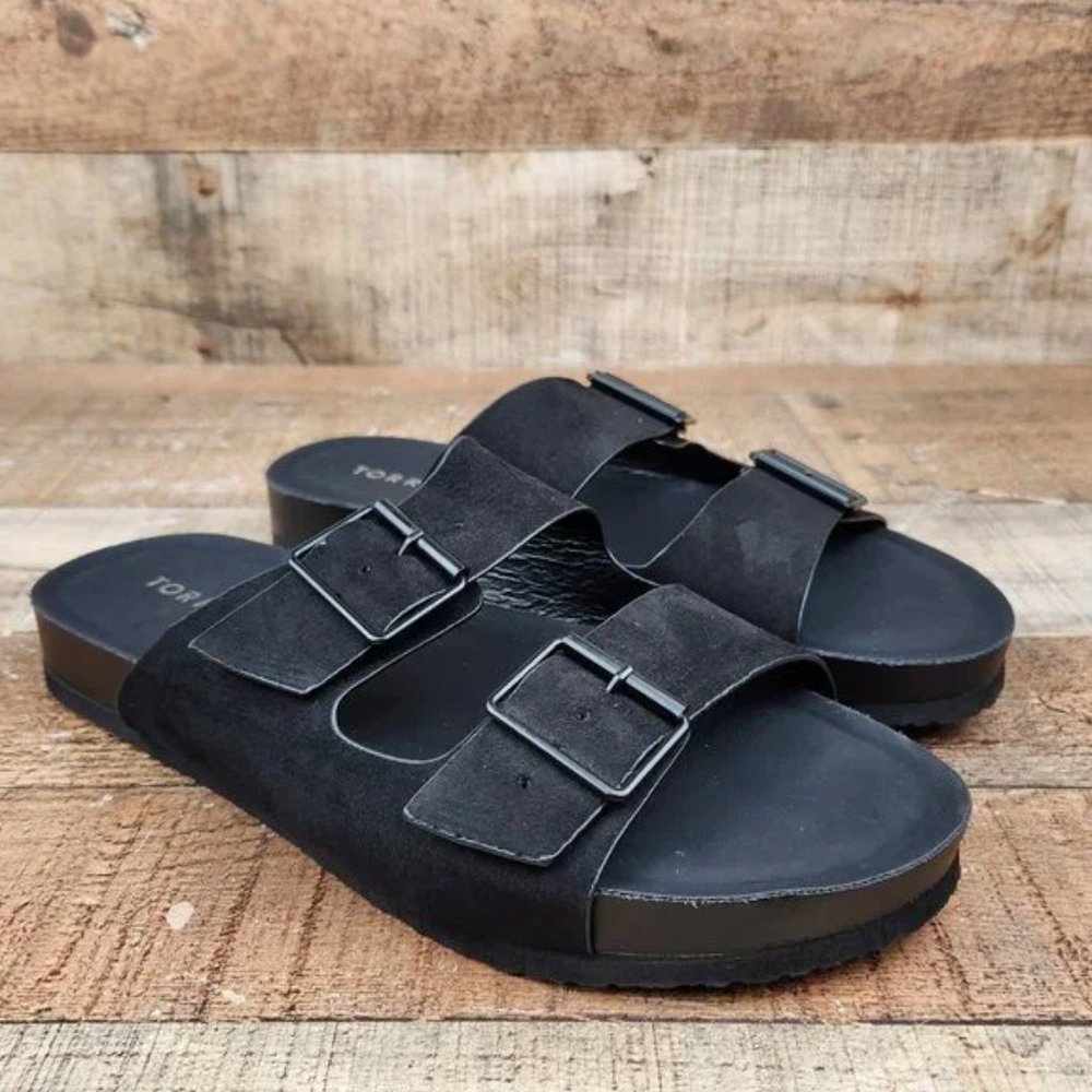 Torrid Double Band Slide Women Sz 8.5 WW Extra Wide Black Sandals Casual